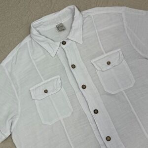 Blanco By Nature Mens Large White 100% Cotton Short Sleeve Button Down‎ Shirt L